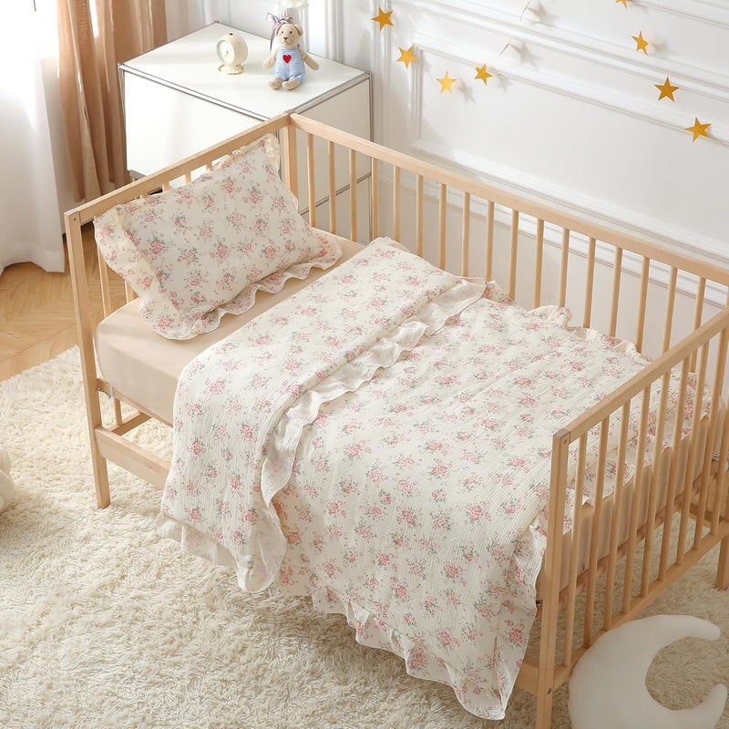 CLoucl 100% Cotton Muslin Crib Comforter/Quilt,Ultra Soft Cozy Reversible Baby Blanket,All Season Toddler Blankets for Boys and Girls, Machine Washable,41"x48" - Image 2